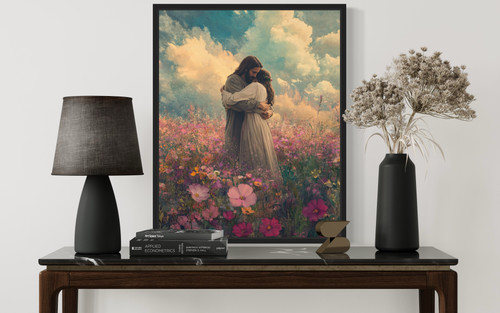Jesus hugging Girl Woman Art Print Poster