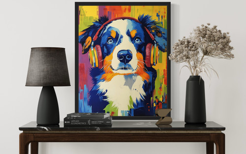 Australian Shepherd Music Headphone Art Print Poster