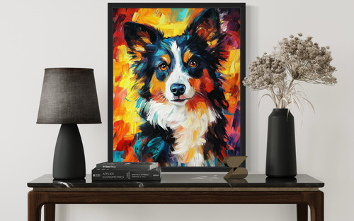 Border Collie Colorful Abstract Art Print Poster