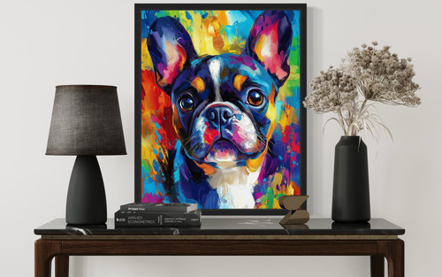 French Bulldog Black Colorful Abstract Art Print Poster