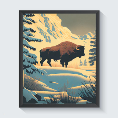 Bison Vintage Animal Portrait Art Print Poster