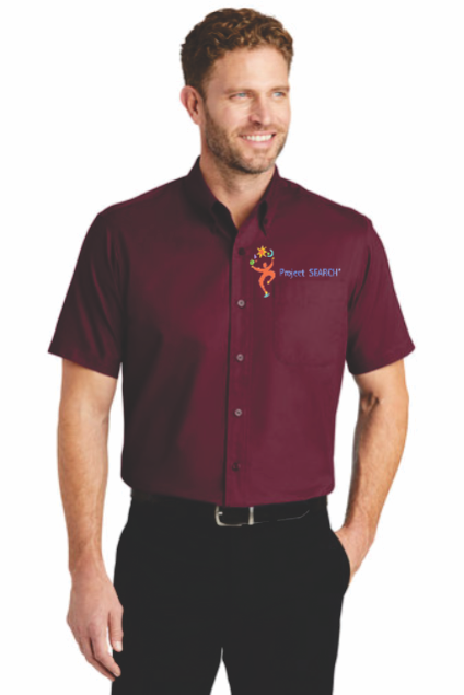 Sale! Mens  Short Sleeve Twill Shirt(XL-Burgundy)