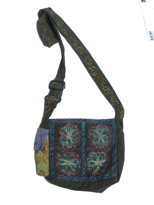 G8069 Embroidered Shoulder Bag.  9" x 8" x 2"