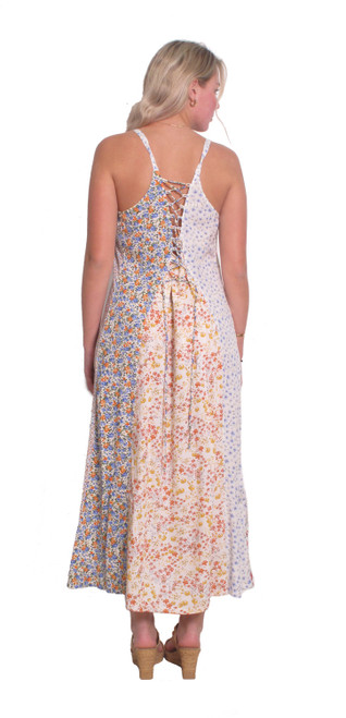 18042 Tie Back Long Dress in Rayon Print