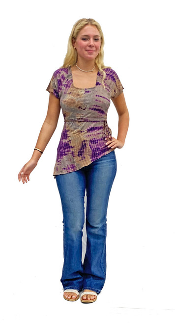 2137 Cap Sleeve Tee with Ribbed Detail and Sloped Hem