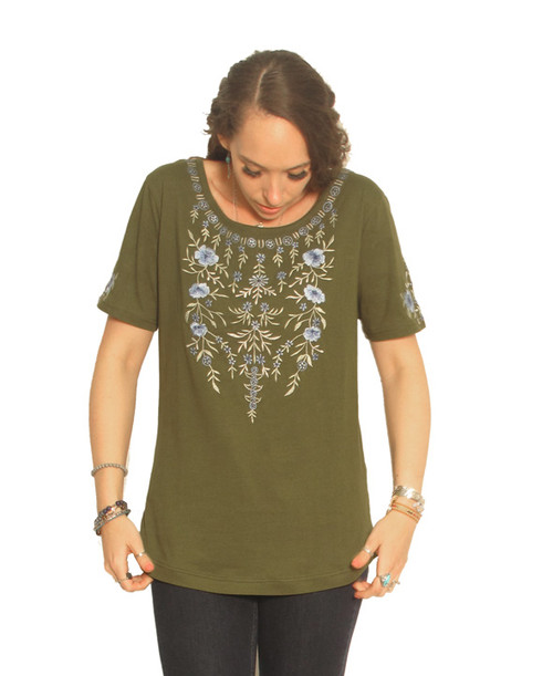 2186 Embroidered Blouse in Cotton Knit