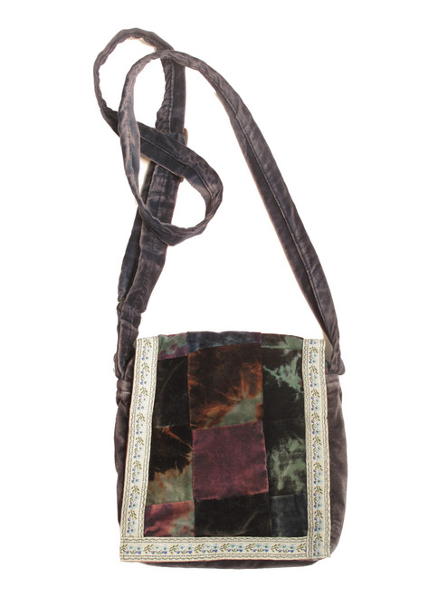 G25 Velvet Patchwork Flap Bag with Trim