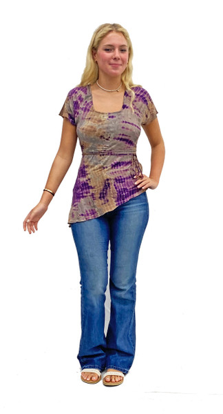 2137 Cap Sleeve Tee with Ribbed Detail and Sloped Hem