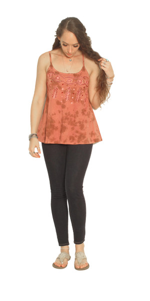 2175 Tie Dye Tank with Embroidered Detail