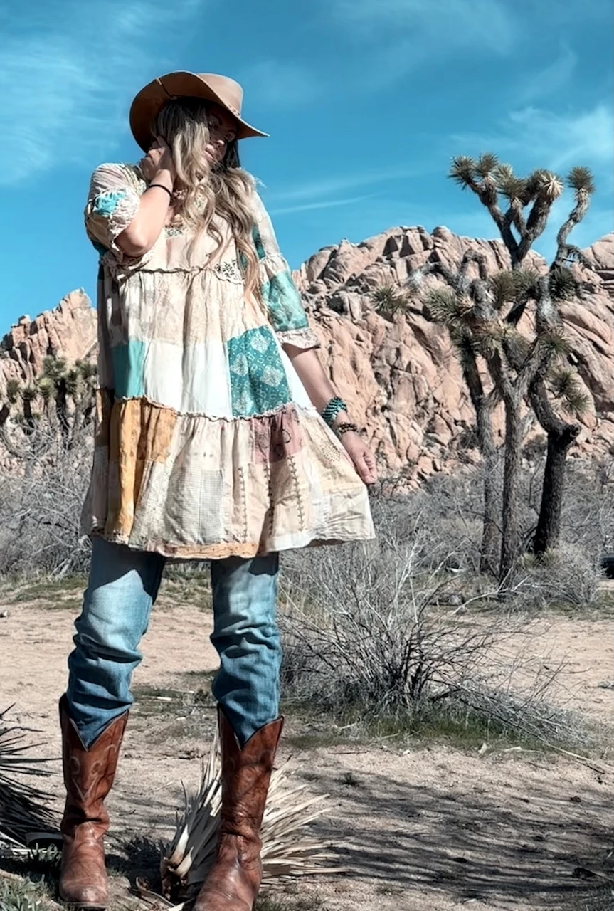 Blue Sky bohemian dress photographed outdoors