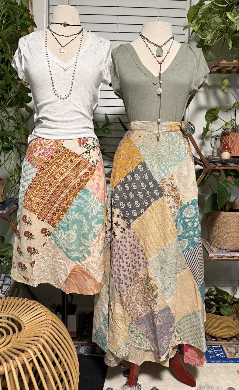 Blue Sky patchwork skirts styled on mannequins