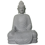 Sitzende Buddha, Flussstein, ca. 100 cm, liegende Hand