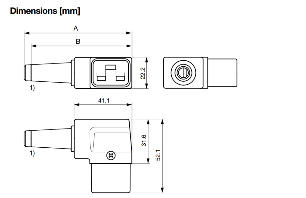 IEC C19 16A 'Left Angle' entry socket - Black