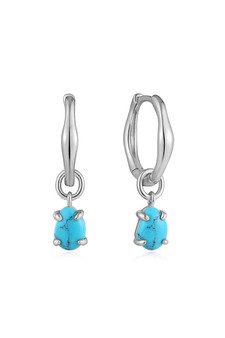 Ania Haie Silver Turquoise Drop Wave Huggie Hoop Earrings