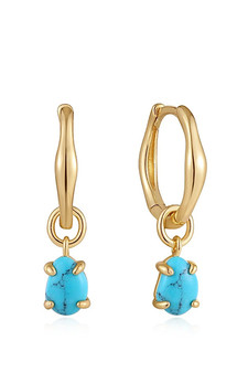 Ania Haie Gold Turquoise Drop Wave Huggie Hoop Earrings