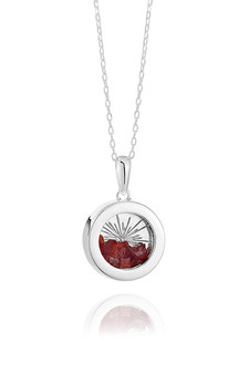 Rachel Jackson Small Deco Sun Amulet Birthstone Silver Necklace Garnet AMSU16SGA