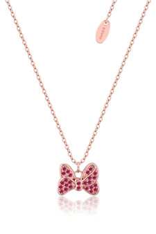 Precious Metal Minnie Mouse Red Bow CZ Necklace