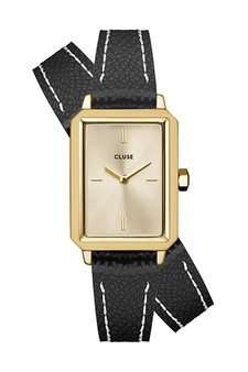 CLUSE Fluette Double Strap Black Leather/Gold Watch CW11517