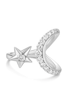 Ania Haie Silver Sparkling Moon and Star Adjustable Ring R066-05H