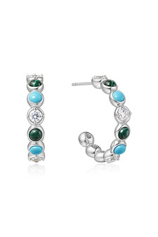 Ania Haie Silver Malachite and Turquoise Large Hoops E063-08H  Ania Haie Silver Malachite and Turquoise Large Hoops E063-08H