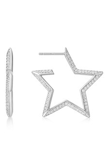 Ania Haie Silver Large Star-Shaped Pave Hoop Earrings E064-09H Ania Haie Silver Large Star-Shaped Pave Hoop Earrings E064-09H