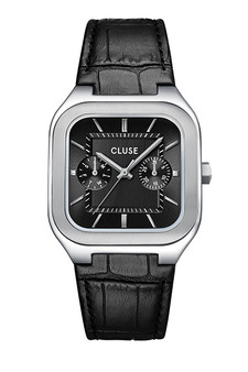 CLUSE Quadrus Multifunction Leather, Black, Silver Colour Watch CW26203