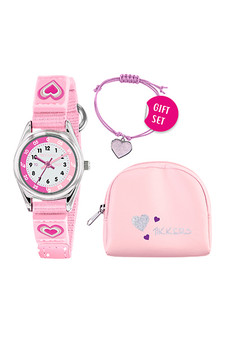 Tikkers Pink Heart Time Watch & Bracelet Purse Gift Set
