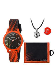 Tikkers Black Orange Football Watch & Necklace Wallet Gift Set
