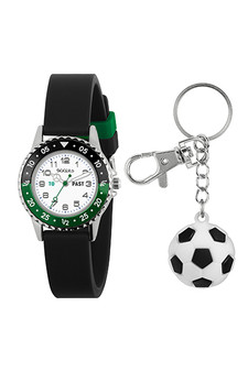 Tikkers Black/Green Dial Black Silicone Strap + Keychain