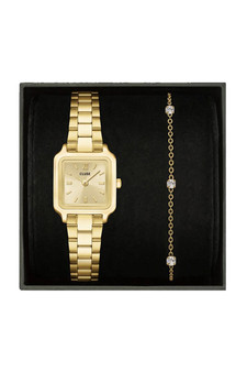CLUSE Gracieuse Mini Watch Steel & Zirconia Chain Bracelet, Full Gold Colour Gift Set CG15501