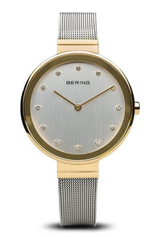 Bering Classic Polished Gold Silver Mesh Watch 12034-010