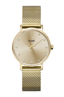 Cluse Minuit Mesh Gold Crystal Watch CW10204