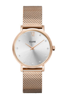 Cluse Minuit Mesh Rose Gold/Silver Crystal Watch CW10205 