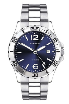 Sekonda Silver Case Blue Silver Strap 46mm SK1500