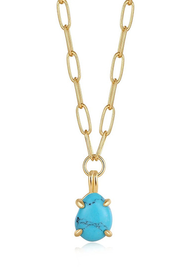 Ania Haie Gold Turquoise Chunky Chain Drop Pendant Necklace