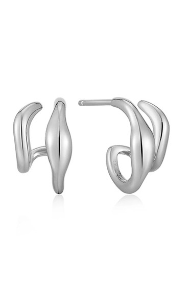 Ania Haie Silver Wave Double Hoop Stud Earrings