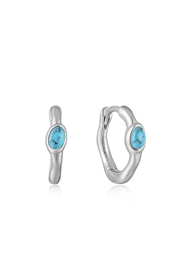 Ania Haie Silver Turquoise Wave Huggie Hoop Earrings