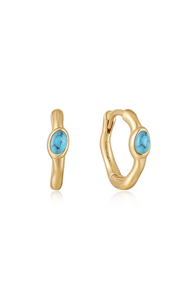 Ania Haie Gold Turquoise Wave Huggie Hoop Earrings