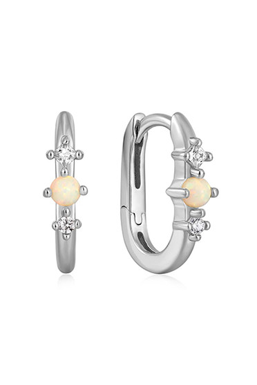 Ania Haie Silver Kyoto Opal Oval Huggie Hoop Earrings