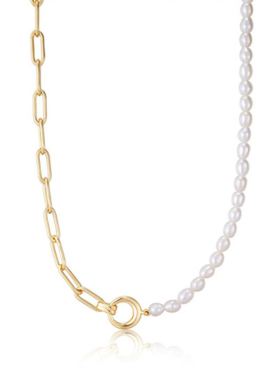 Ania Haie Gold Pearl Chunky Link Chain Necklace