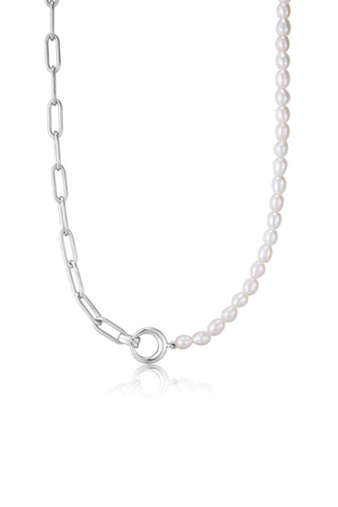 Ania Haie Silver Pearl Chunky Link Chain Necklace 