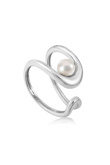 Ania Haie Silver Pearl Sculpted Adjustable Ring