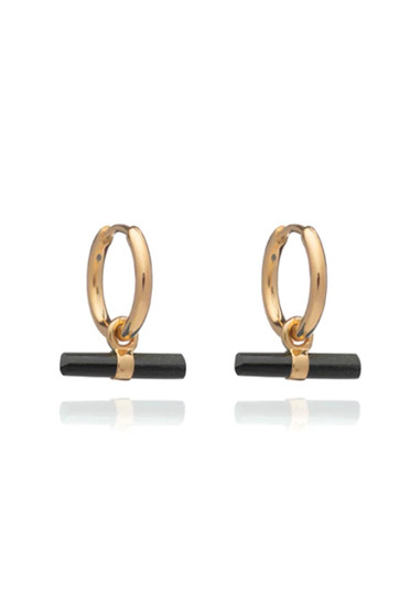 Rachel Jackson Mini Onyx T-Bar Huggie Hoop Earrings TBE20ONGP