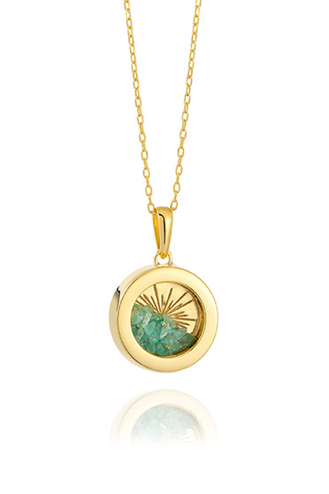 Rachel Jackson Small Deco Sun Amulet Birthstone Necklace Emerald AMSU16GPEM
