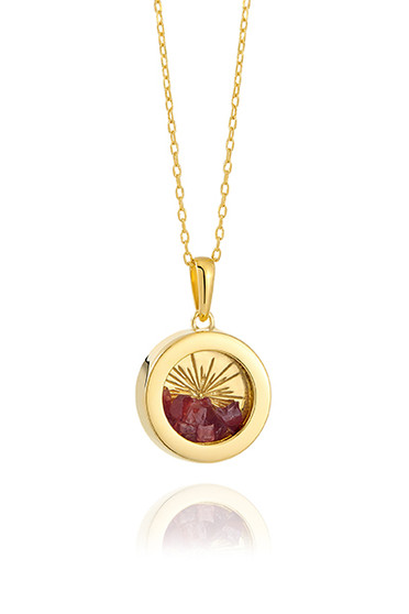 Rachel Jackson Small Deco Sun Amulet Birthstone Necklace Garnet AMSU16GPGA