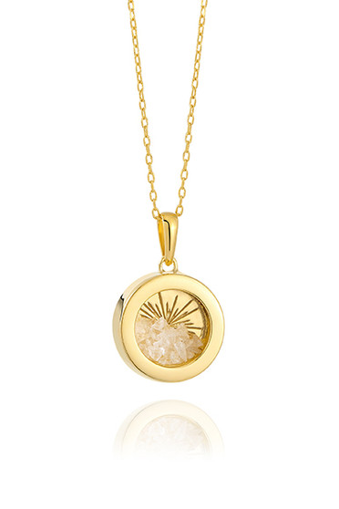 Rachel Jackson Small Deco Sun Amulet Birthstone Necklace Rock Crystal AMSU16GPRC 