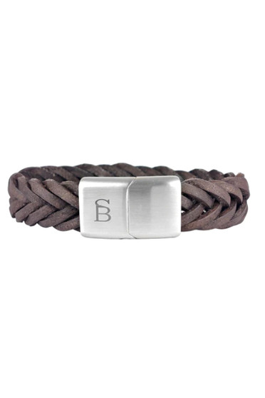 Steel & Barnett Preston Brown 15mm sawtooth braided leather cuff bracelet LBP/005