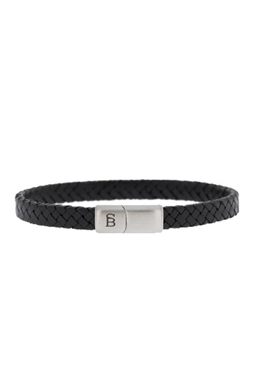 Steel & Barnett Riley Black 8mm leather box braided bracelet LBR/001