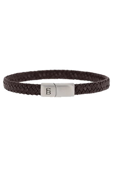 Steel & Barnett Riley Vintage Brown 8mm leather box braided bracelet LBR/004
