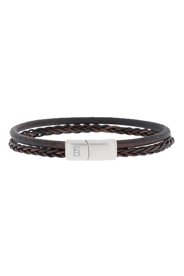 Steel & Barnett Denby Brown double stack braided leather bracelet LBD/006